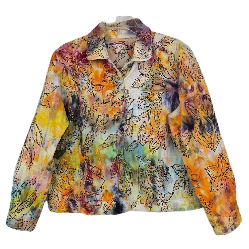 Refab by Arof Wearable Art Women's Jacket Multicolor Ice Tie Dye Abstract Floral